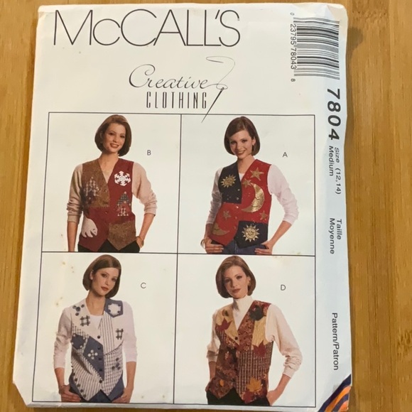 McCall’s Pattern 7804 Size 12,24 Medium Misses’ Lined Vest and Appliqués - Picture 1 of 10
